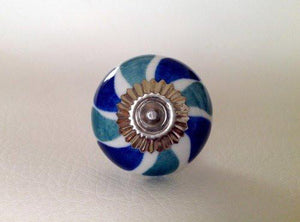 Teal / Blue Green on White Porcelain Cabinet Knobs Drawer Handles 1.50 Inch-Dwyer Home Collection