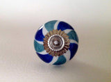 Teal / Blue Green on White Porcelain Cabinet Knobs Drawer Handles 1.50 Inch-Dwyer Home Collection