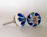 Teal / Blue Green on White Porcelain Cabinet Knobs Drawer Handles 1.50 Inch-Dwyer Home Collection