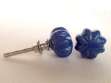 Small Scalloped Blue Cabinet Knobs Pulls Porcelain 1 Inch-Dwyer Home Collection