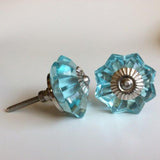 Aqua Blue Glass Flower Cabinet Knobs Handles 1.75 Inch-Dwyer Home Collection