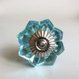 Aqua Blue Glass Flower Cabinet Knobs Handles 1.75 Inch-Dwyer Home Collection