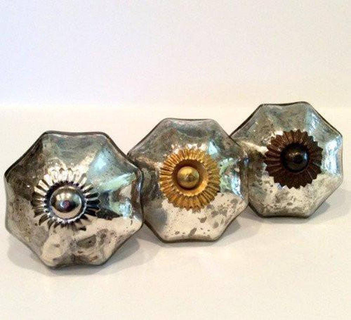 Vintage Mercury Glass Drawer Knobs Pulls 1.75 Inch Silver Dwyer Home
