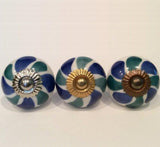 Teal / Blue Green on White Porcelain Cabinet Knobs Drawer Handles 1.50 Inch-Dwyer Home Collection