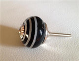 Black and Silvery White Cabinet Knobs Porcelain 1.75 Inch-Dwyer Home Collection