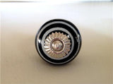 Black and Silvery White Cabinet Knobs Porcelain 1.75 Inch-Dwyer Home Collection