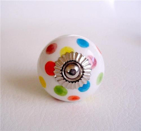 Multi Color Polka Dot Porcelain Cabinet Knobs Drawer Pulls 1.5