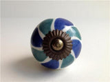 Teal / Blue Green on White Porcelain Cabinet Knobs Drawer Handles 1.50 Inch-Dwyer Home Collection