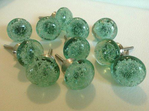 Mint Green Glass Bubble Cabinet Knobs 1.25 Inch Lot of 10-Dwyer Home Collection