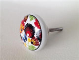 Colorful Flowers On White Ceramic Cabinet Knobs Drawer Pulls 1.5 Inch-Dwyer Home Collection