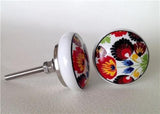 Colorful Flowers On White Ceramic Cabinet Knobs Drawer Pulls 1.5 Inch-Dwyer Home Collection