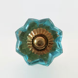 Aqua Blue Glass Flower Cabinet Knobs Handles 1.75 Inch-Dwyer Home Collection
