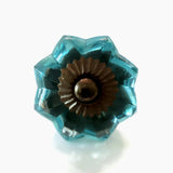 Aqua Blue Glass Flower Cabinet Knobs Handles 1.75 Inch-Dwyer Home Collection