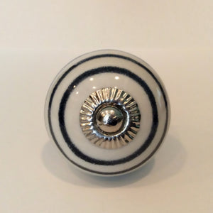 White Porcelain Cabinet Knobs Pulls Black Concentric Circles 1.5 Inch-Dwyer Home Collection