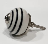 White Porcelain Cabinet Knobs Pulls Black Concentric Circles 1.5 Inch-Dwyer Home Collection