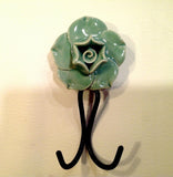 Double Prong Ceramic Flower Hook In Seven Colors 4.75 Inch High-Dwyer Home Collection