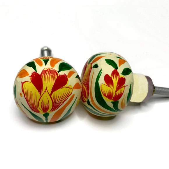 Colorful Floral Cabinet Knobs Drawer Pulls Wooden 1.25 Inch-Dwyer Home Collection