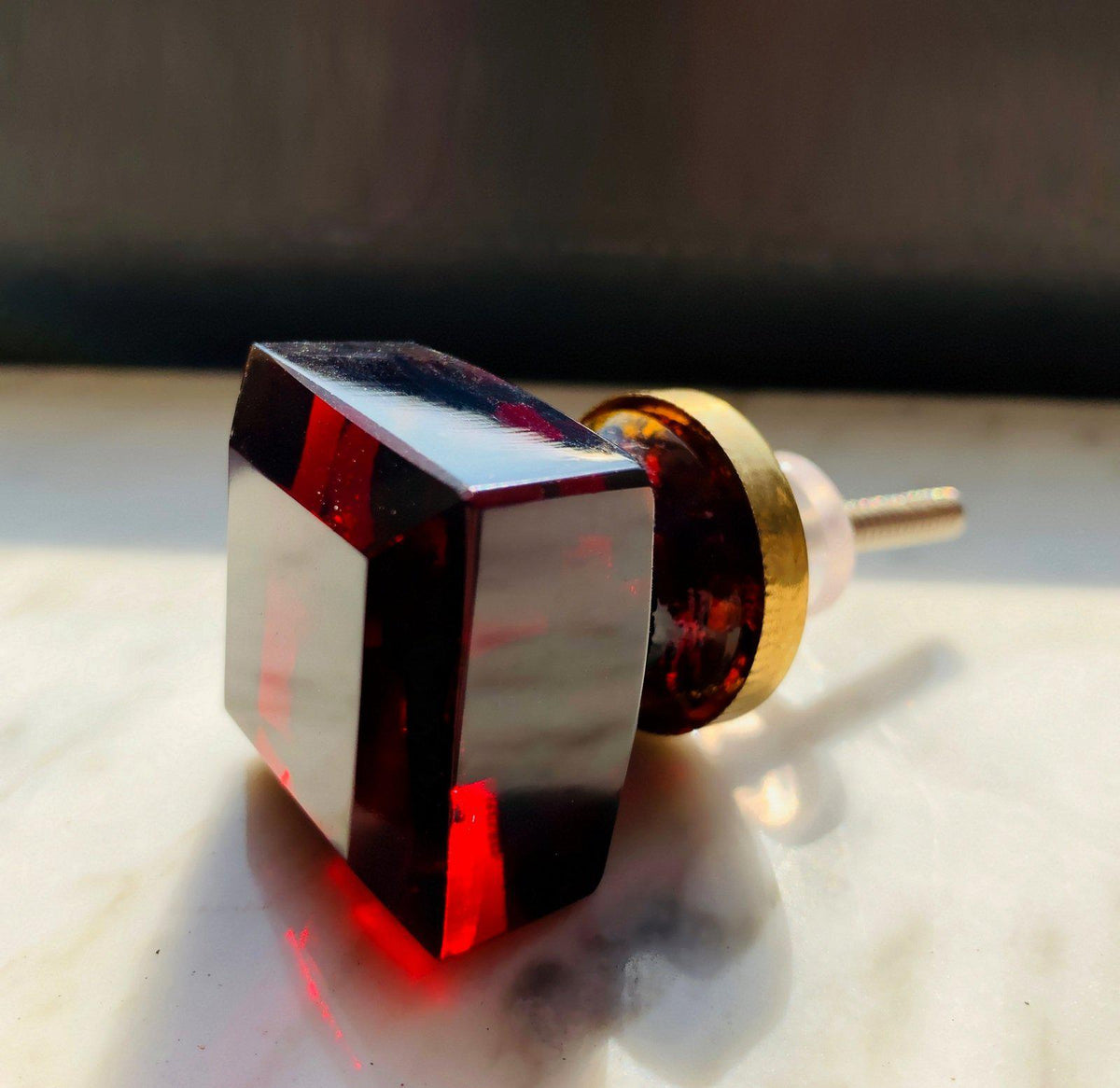 Deep Red Glass Knobs Pulls 1 inch Square (s) Dwyer Home