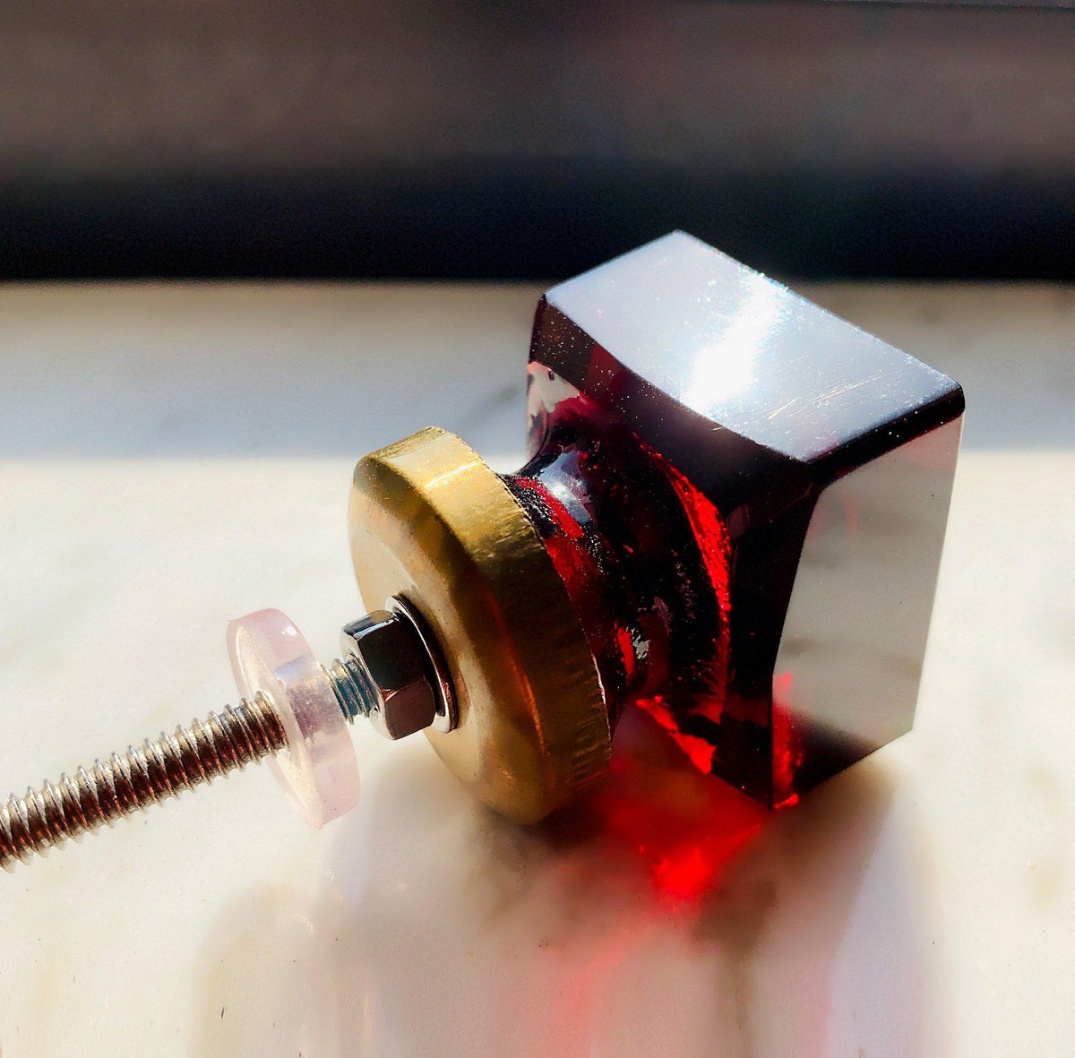 Deep Red Glass Knobs Pulls 1 inch Square (s) Dwyer Home