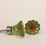 Green Glass Daisy Cabinet Knobs Drawer Pulls Gold Centers 1.75 In (s)-Dwyer Home Collection