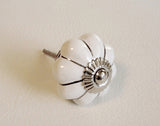 White Porcelain Cabinet Knobs Pulls Silver Accents 1.75 Inch-Dwyer Home Collection