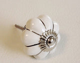 White Porcelain Cabinet Knobs Pulls Silver Accents 1.75 Inch-Dwyer Home Collection