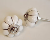 White Porcelain Cabinet Knobs Pulls Silver Accents 1.75 Inch-Dwyer Home Collection