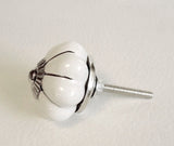 White Porcelain Cabinet Knobs Pulls Silver Accents 1.75 Inch-Dwyer Home Collection