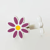 Cheery White and Violet Daisy Drawer Pulls Cabinet Knobs-Dwyer Home Collection