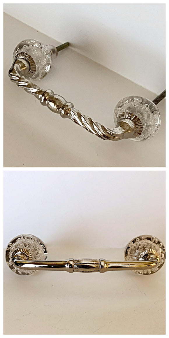 Silver Handles With Clear Glass Bubbles 4 Inch Two Styles-Dwyer Home Collection