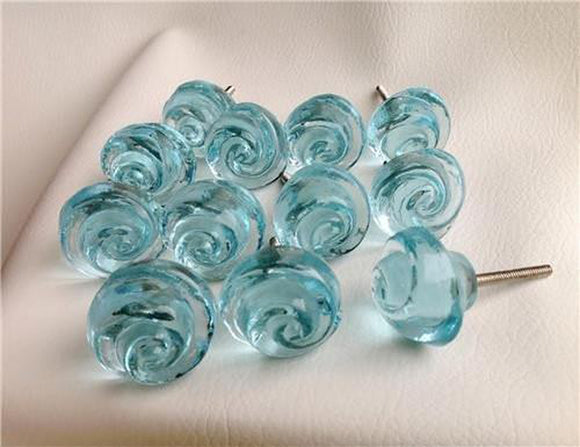 Aqua Blue Glass Swirled Cabinet Knobs 1.50 Inch Set of 12 (s)-Dwyer Home Collection