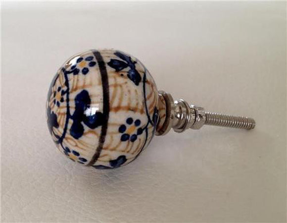 Europa Porcelain Cabinet Knobs Dresser Drawer Pulls Blue and Brown-Dwyer Home Collection
