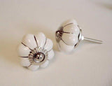 White Porcelain Cabinet Knobs Pulls Silver Accents 1.75 Inch-Dwyer Home Collection