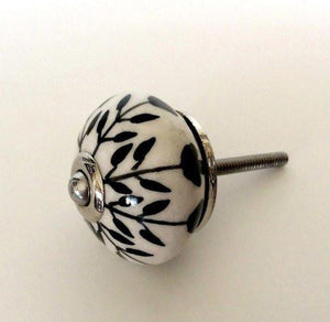 Black Leaves On Porcelain Cabinet Knobs Pulls 1.50 Inch-Dwyer Home Collection