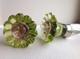 Green Glass Daisy Cabinet Knobs Drawer Pulls Pink Centers 1.75 In (s)-Dwyer Home Collection