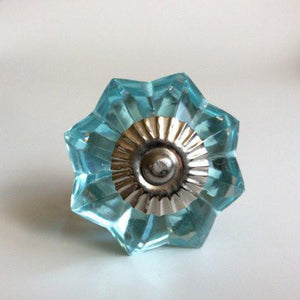 Aqua Blue Glass Flower Cabinet Knobs Handles 1.75 Inch-Dwyer Home Collection