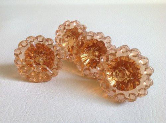 Beaded Edge Peach Glass Cabinet Knobs Pulls 1.75 Inch Set of 4 (s)-Dwyer Home Collection