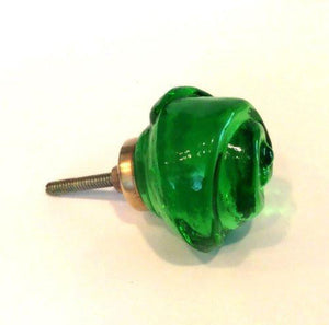 Emerald Green Cabinet Knobs Rose Shaped Glass 1.75 Inch-Dwyer Home Collection