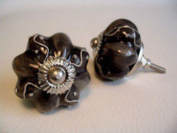 Embossed Soft Black Porcelain Drawer Pulls Cabinet Knobs 1.50 Inch-Dwyer Home Collection