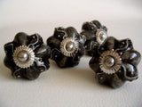 Embossed Black Porcelain Drawer Pulls Cabinet Knobs 1.50 Inch-Dwyer Home Collection
