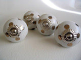 Bronze Polka Dots Soft White Porcelain Drawer Pulls Cabinet Knobs Set of 4-Dwyer Home Collection