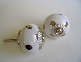 Bronze Polka Dots Soft White Porcelain Drawer Pulls Cabinet Knobs Set of 4-Dwyer Home Collection