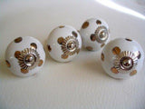 Bronze Polka Dots Soft White Porcelain Drawer Pulls Cabinet Knobs Set of 4-Dwyer Home Collection