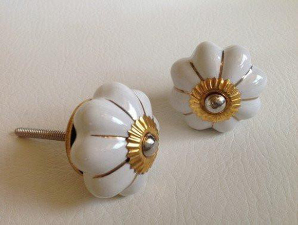 Soft White Porcelain Cabinet Knobs Gold Accents 1.75 Inch-Dwyer Home Collection