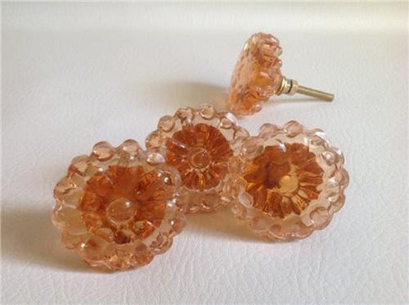 Peach Glass Flower Cabinet Knobs Pulls Vintage Style Set of 8 (s)-Dwyer Home Collection