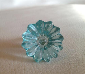 Soft Aqua Blue Daisy Glass Cabinet Knobs Drawer Pulls 1.5 Inch-Dwyer Home Collection
