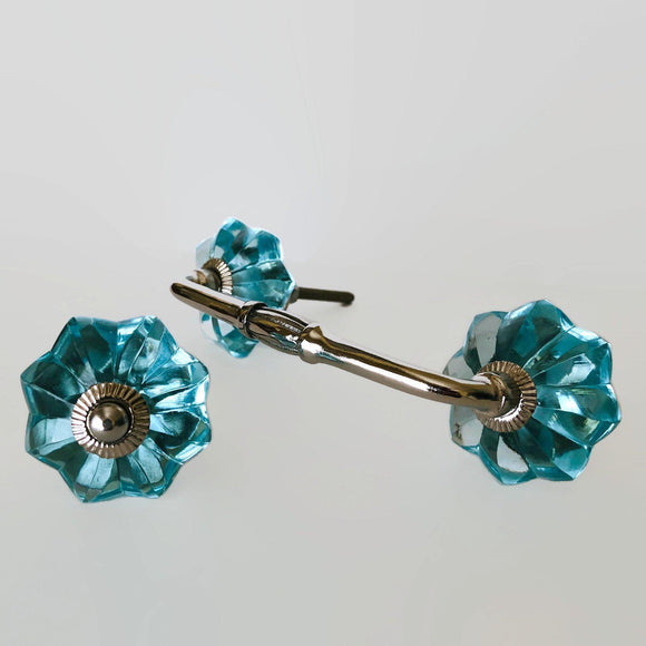 Aqua Blue Glass Flower Cabinet Knobs Handles 1.75 Inch-Dwyer Home Collection