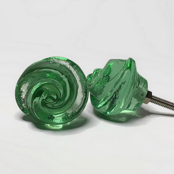 Chic Shabby Mint Green Cabinet Knob Drawer Pull Swirled Glass 1.25 Inch-Dwyer Home Collection