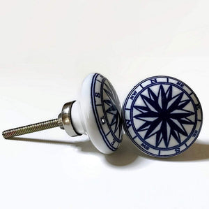 Porcelain Compass Cabinet Knobs Pull Nautical 1.60 Inch-Dwyer Home Collection