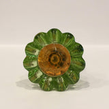 Green Glass Daisy Cabinet Knobs Drawer Pulls Gold Centers 1.75 In (s)-Dwyer Home Collection